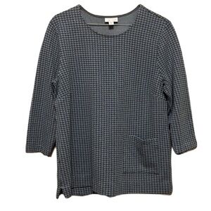 Women’s J. JILL, Pante, 3/4 Sleeves, Round Neck Top, Gray/Light Blue, Size Med